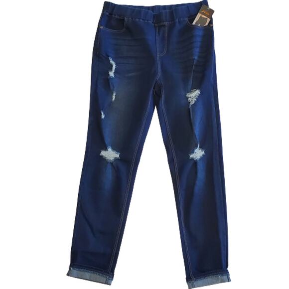 Jvini High Waist Pull on Dark Blue Distressed Skinny Jeans Denim 34 x 29 - Picture 1 of 8